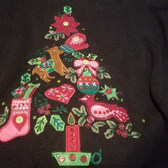 Ugly Christmas Sweater Quacker Factory L Christmas Tree Black Long Sleeve - Picture 6 of 15